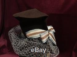 1930s 40s Tilt Top Hat brown baby blue Vintage excellent Condition Veil