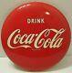 1950's Vintage Original Drink Coca-cola Button Disc Sign Excellent Condition