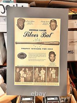 1956 Louisville Slugger Silver Bat Hank Aaron & Mickey Mantle Matted Advert