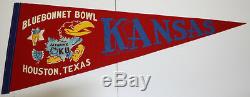 1961 Vintage Bluebonnet Bowl Kansas Jayhawks Pennant Excellent Condition