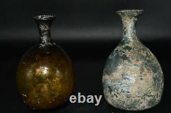 2 Intact Ancient Roman Glass Bottles in Excellent Condition Circa 1st Century AD
