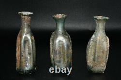 3 Intact Ancient Roman Glass Bottles in Excellent Condition Circa 1st Century AD