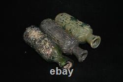 3 Intact Ancient Roman Glass Bottles in Excellent Condition Circa 1st Century AD