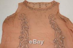 ANTIQUE Art Deco 1920s Beaded Dress Peach Silver Beading Excellent Condition NR