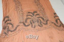 ANTIQUE Art Deco 1920s Beaded Dress Peach Silver Beading Excellent Condition NR