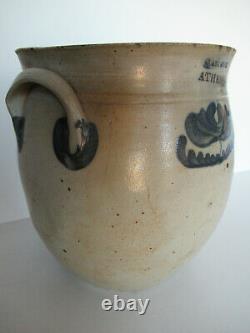 Antique American salt-glaze pottery crock, Clark & Fox, excellent condition