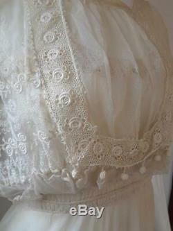 Antique Edwardian Net Crochet Embroidered Tea Dress Excellent Condition