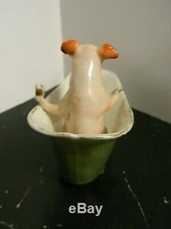 Antique German Pink Pig Porcelain Pigs In Bath Tub Figurine Excellent Condition