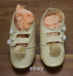 Antique Ivory Leather Doll Shoes Excellent Condition