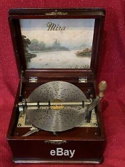 Antique Original MIRA Disc Music Box W Zither & Discs Excellent Condition