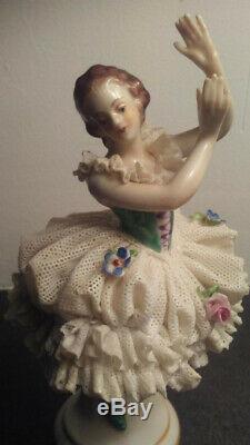 Antique Porcelain Dresden Lace Ballerina Volkstedt Germany, Excellent Condition