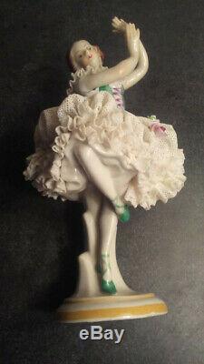 Antique Porcelain Dresden Lace Ballerina Volkstedt Germany, Excellent Condition