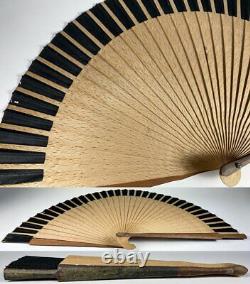 Antique Spanish Hand Fan, Excellent Condition Wood, Linen, Transfer of Valasquez