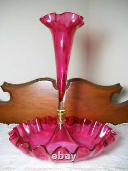 Antique Victorian One Horn Cranberry Epergne Stourbridge Excellent Condition