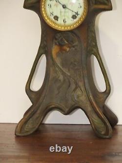 Art Nouveau Seth Thomas Clock Polychrome Bronze Case Excellent Working Condition