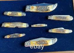 Case xx complete blue scroll scrolled bolster set 8 knives excellent shape # 448