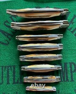 Case xx complete blue scroll scrolled bolster set 8 knives excellent shape # 448