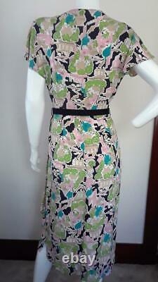 Classy 1940s Novelty Print Dress with City Scape Graphics+Excellent Condition+M