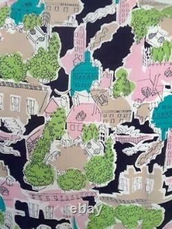 Classy 1940s Novelty Print Dress with City Scape Graphics+Excellent Condition+M