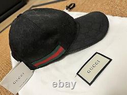GUCCI Original GG Canvas Baseball Hat With Web Black Excellent Condition