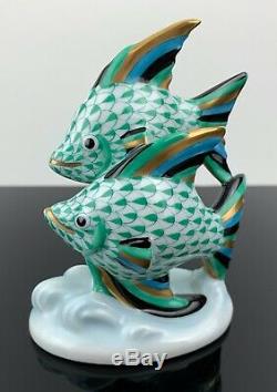 Herend Pair of Fish Figurine Green Fishnet EXCELLENT CONDITION