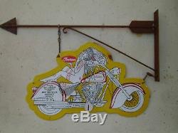 Indian Motorcycle Agency Dealer Porcelain sign with bracket Excellent Condition