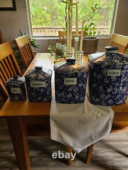 Ironstone Calico Blue Chintz Canister 4 Piece Set Excellent Condition