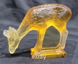 LALIQUE France Crystal Amber Fawn Deer Figurine /Excellent condition Rare Signed