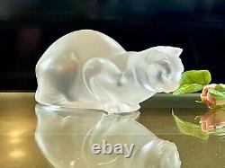 Lalique France Chat Couche Crouching Cat Excellent Condition Signed & Authentic