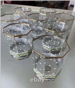 Mackenzie Childs Set of 8 Octagon shaped drinking glasses. Excellent condition