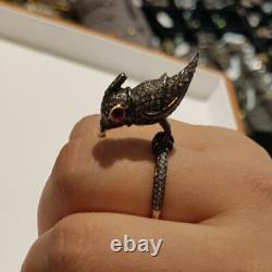 Natural Rosecut Diamond Ruby Bird Shape, 925 Sterling Silver Ring Jewelry
