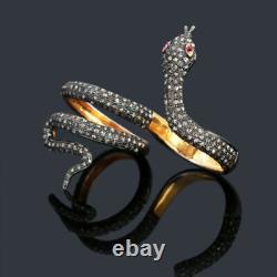 Natural Rosecut Diamond Ruby Snake Shape, 925 Sterling Silver Ring Jewelry