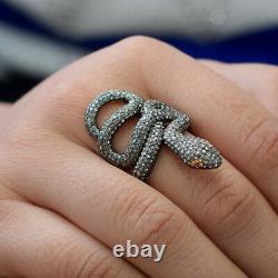 Natural Rosecut Pave Diamond Snake Shape Ring, 925 Sterling Silver Ring Jewelry