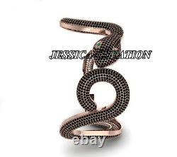 Natural Rosecut Snake Shape Black Onyx, 925 Sterling Silver Vintage Bangle