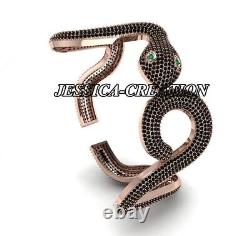Natural Rosecut Snake Shape Black Onyx, 925 Sterling Silver Vintage Bangle