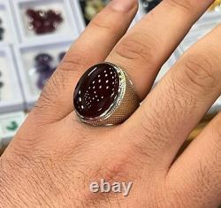 Natural Yemeni Brown Agate Ring in Heavy Big Oval Shape Akik Sterling Silver 925