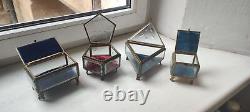 Old collection brass glass boxes, # 4 ps. H=7.5 cm, excellent condition. Rare
