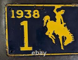 Original 1938 Wyoming License Plate County 1 No 2 Excellent Condition WOW