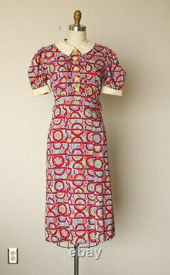 Original Vintage 1930s Cotton Dress Puff Sleeves excellent condition sz small