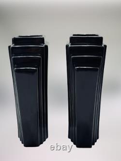 Pair of Vintage Black Art Deco Style Post Modern Vases Excellent Condition