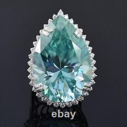 RARE 27.20 Ct Certified Pear Shape Blue Diamond Ring-925 Silver. Great Shine