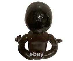 Rare 1800s Antique Wooden Composition Black Baby Doll 28cm, Excellent Condition