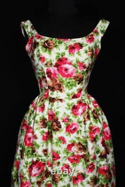 Rare Vintage 1950's VIVID Floral Silk Party Dress Excellent Condition Size 4