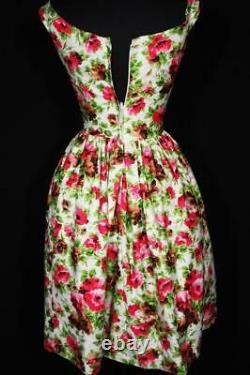 Rare Vintage 1950's VIVID Floral Silk Party Dress Excellent Condition Size 4