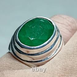 Real Emerald Stone in Oval Shape Original Emerald Stone Ring Mens Ring Band 925