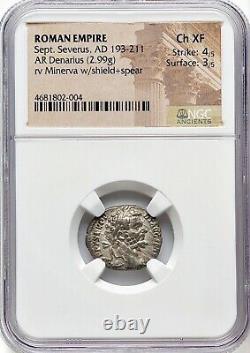 Septimius Severus 193-211 AD Rome AR Denarius 2.99g Silver NGC Choice XF 4/5 3/5