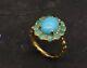 Solid 14k Yellow Gold Natural Turquoise And Emerald Gemstone Flower Shape Ring