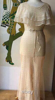 Stunning Vintage 1930s Full Length Tea Wedding Dress Size 8 Excellent Condition