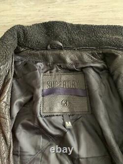 Superdry Leather AVIATOR BOMBER Jacket Black Medium Excellent Condition RRP £299
