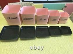 VINTAGE 50s NALLY WARE CANISTERS PINK & BLACK EXCELLENT CONDITION